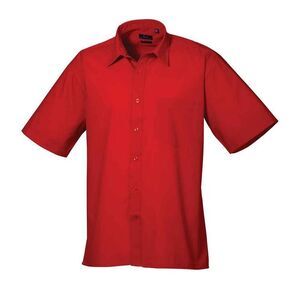 Premier Mens Poplin Short-Sleeved Shirt / Red